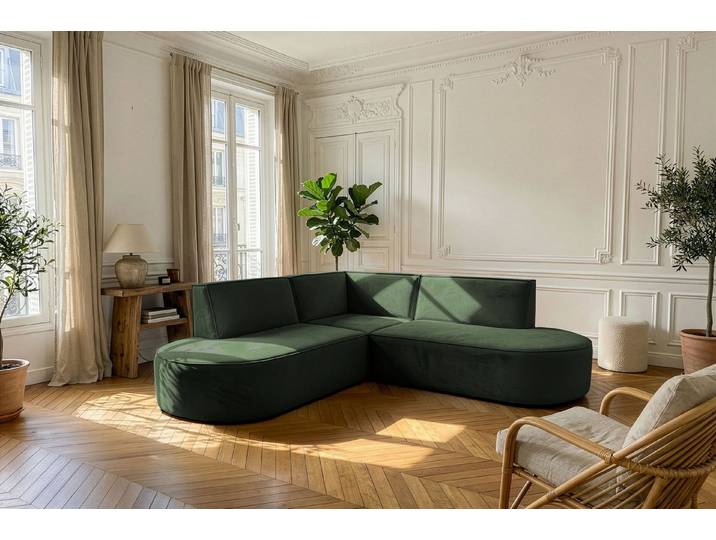 WFL GROUP Ecksofa Nora L-Form 3-Sitzer, Universell, Freistehend, im Loft-Stil, Skandi-Design 223 × 223 × 73 cm, Samt Velour Stoff inkl. passender Dekokissen