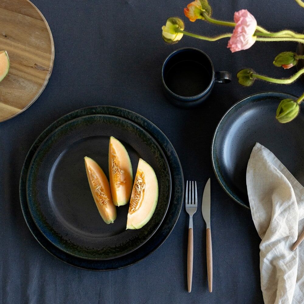 Kare Design Assiette plate en faïence noire d28 - lot de 4 Noir 28x3x28cm
