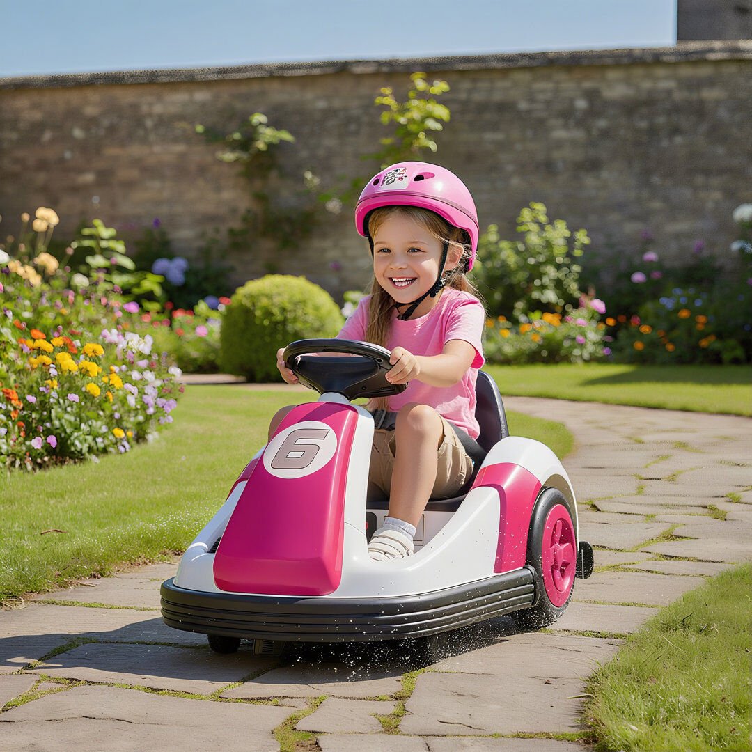 HOMCOM AIYAPLAY Kids Bumper Car with 360-Degree Rotation Spin, Safety Belt Pink