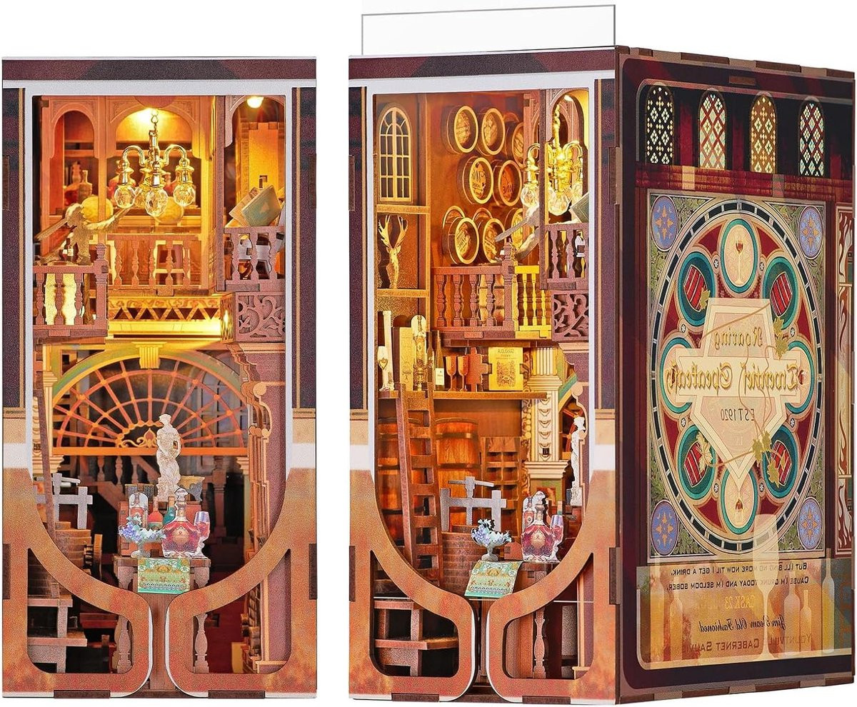 Boekensteun Houten Puzzel Miniatuur Kit met LED Verlichting - Bruin