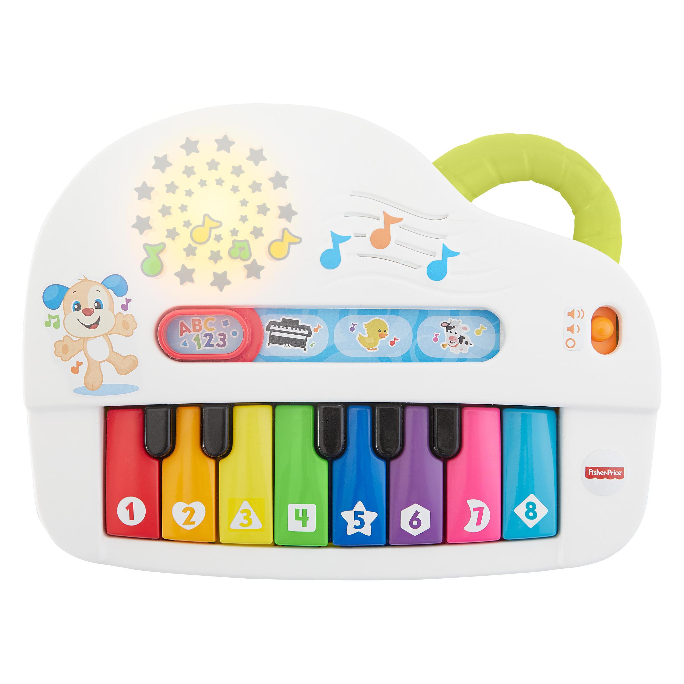 Fisher-Price Doggie Piano Laugh & Learn Multilingual Edition, tragbar mit Lichtern, Strophen d (Multilingual) (HHX13)