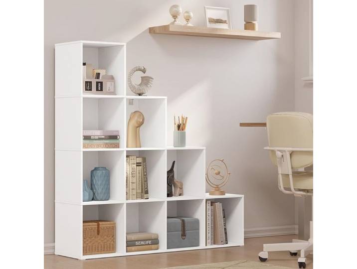 Étagère à Livres WOLTU - Bibliothèque d'Escalier 10 Cubes - Blanc - 120x30x120cm