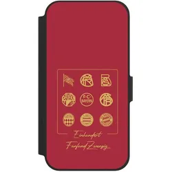 Nivocase Klapphülle für Apple iPhone 12 Handyhülle aus Kunst Leder NIVOflip schwarz FC Bayern München (Apple iPhone 12), Smartphone Hülle, Schwarz