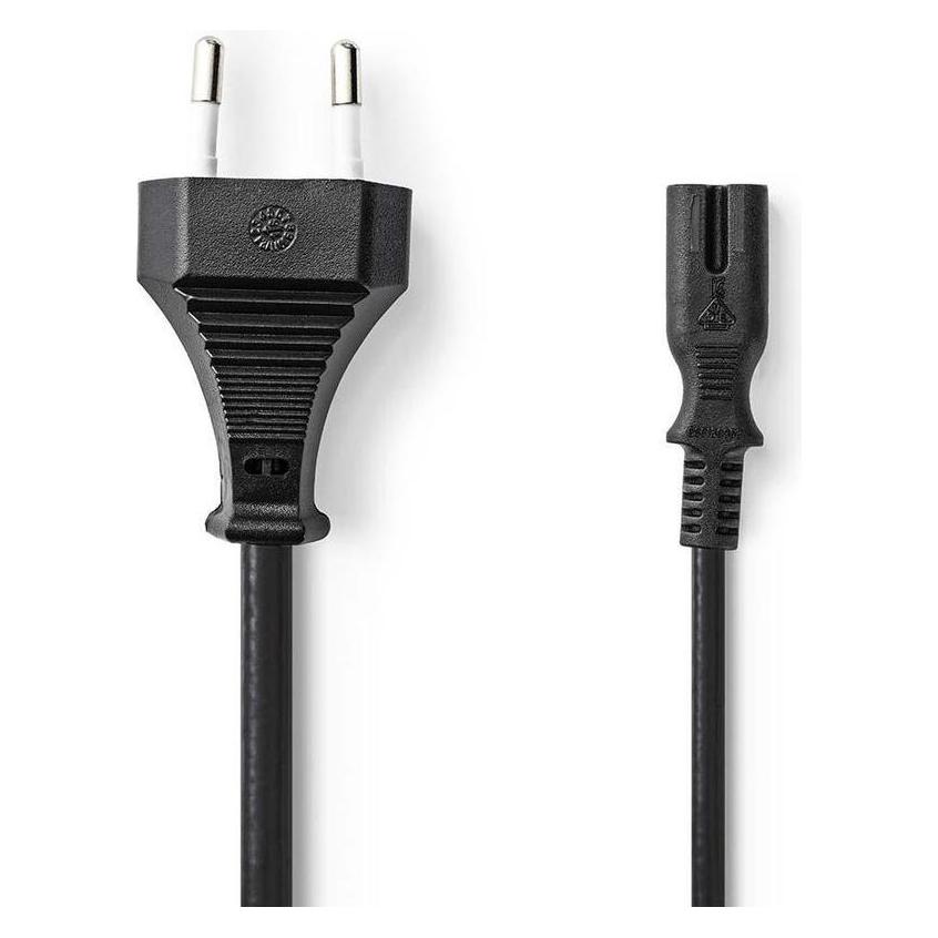 Nedis Stromkabel | Euro Männlich | IEC-320-C7 | Gerade | Gerade | Vernickelt | 3.00 m | Flach | PVC (3 m) (PCGB11040BK30)