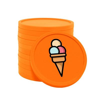 CombiCraft Kunststoff Wertmarken Chips 3 Kugeln Eis im Hörnchen in Orange- 100 Stück - Ø29 mm
