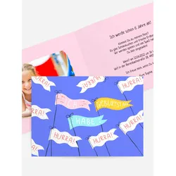 Einladungskarten Kindergeburtstag selbst gestalten mit Spruch und Fotos im Onlinedesigner bei Meine-Kartenmanufaktur.de