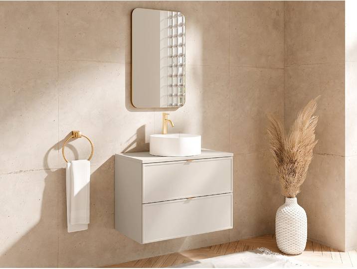Hängender Waschtischunterschrank mit Ablageplatte – Beige – B80 cm – ONDIL