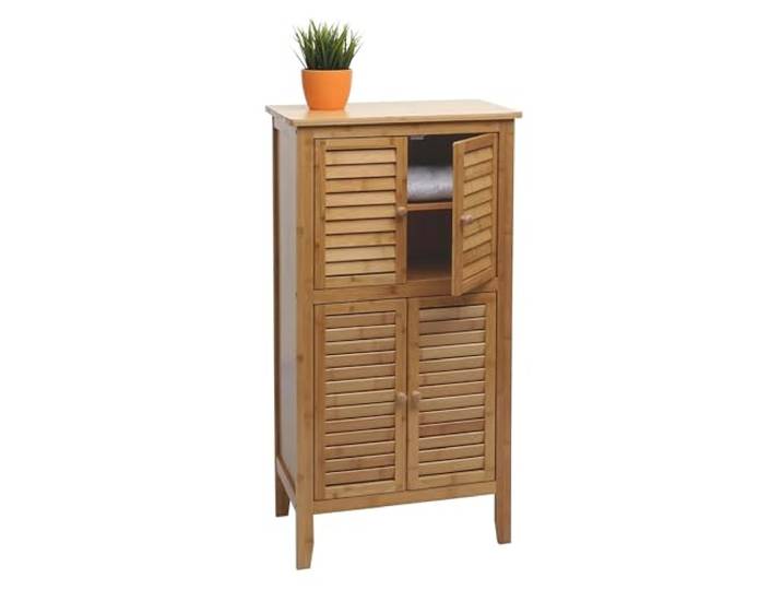 Mendler Badezimmerschrank HWC-B18 4 Türen Bambus 100x50x30cm Regal, Kommode