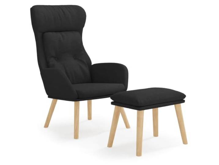 Relaxsessel mit Hocker Schwarz Stoff Kautschukholz-Beine,Metallgestell,atmungsaktiver Stoff,inklusive Fußhocker,Montageanleitung
