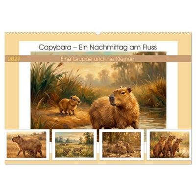 Capybara – Ein Nachmittag am Fluss (Wandkalender 2027 DIN A2 quer), CALVENDO Monatskalender