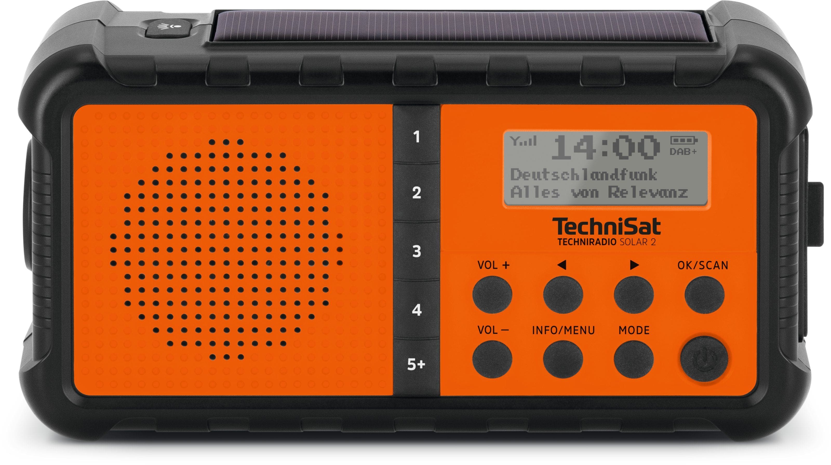 TechniSat TechniRadio Solar 2 DAB+, FM Radio Tragbar Wasserfest IPX4 (Schwarz, Orange) 0000/3996