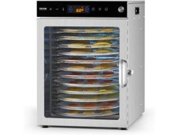 VEVOR Dörrgerät Dörrautomat 12 Edelstahlschalen, elektrischer 800 W Futtertrockner mit einstellbarer Temperatur, Gefriertrockner für Trockenfleisch Fleisch Obst Gemüse Kräuter Hundeleckerlis
