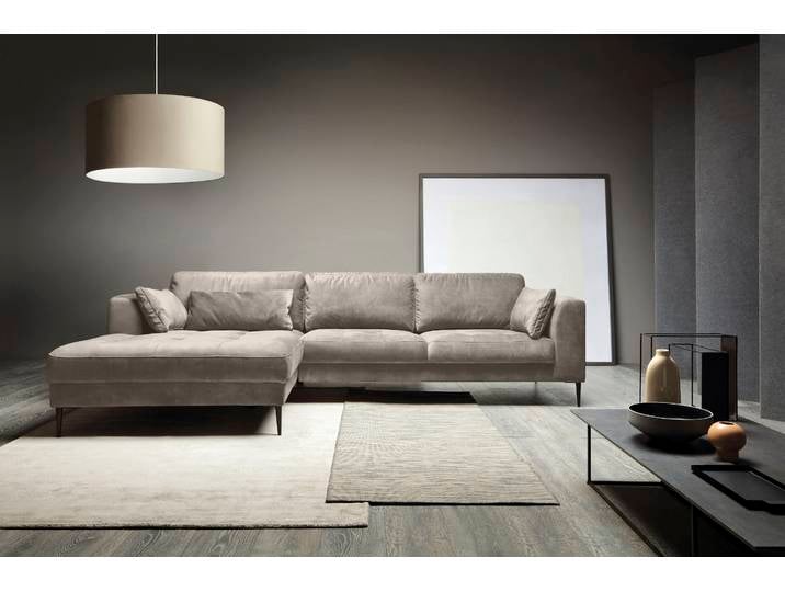 Ecksofa TRENDMANUFAKTUR Luzi, wahlweise mit Schlaffunktion & Bettkasten., L-Form , grau (cloud gray), B:280cm H:80cm T:168cm, 100% Polyester, Sofas, Ecksofa, Designsofa mit tollem Sitzkomfort, Metallfüsse schwarz, Breite 280 cm