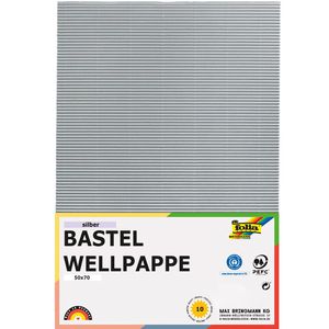 Folia Bastelwellpappe 741060, E-Welle, 50 x 70cm, silber, 10 Blatt
