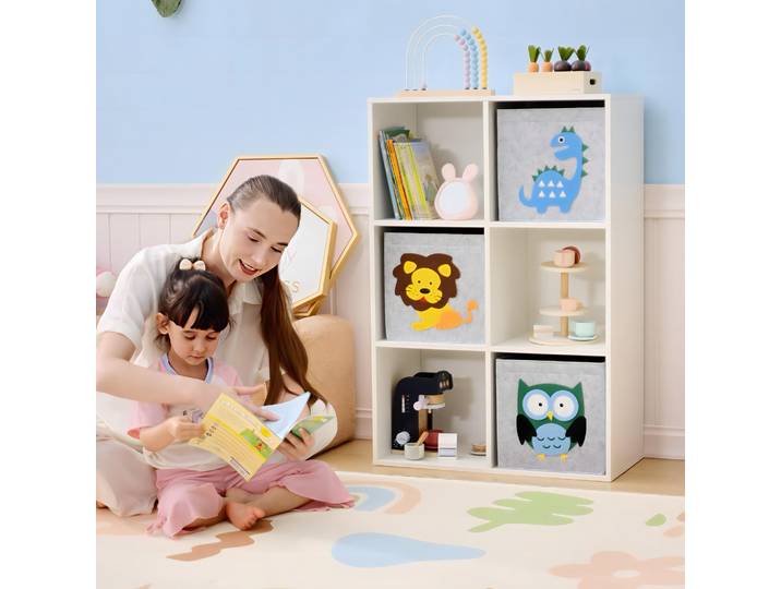 ZONEKIZ Étagère 6 Cases Motif Animaux Blanc 62x30x91.5cm