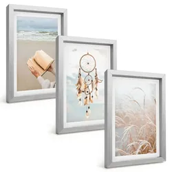 BILDER SET 3er Set - 20x30 cm Silberner Rahmen - Friedliche sommerliche Boho-Landschaften