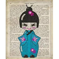 POSTER Des Japanischen Kimono-Blaues A4 Schwarzer Rahmen