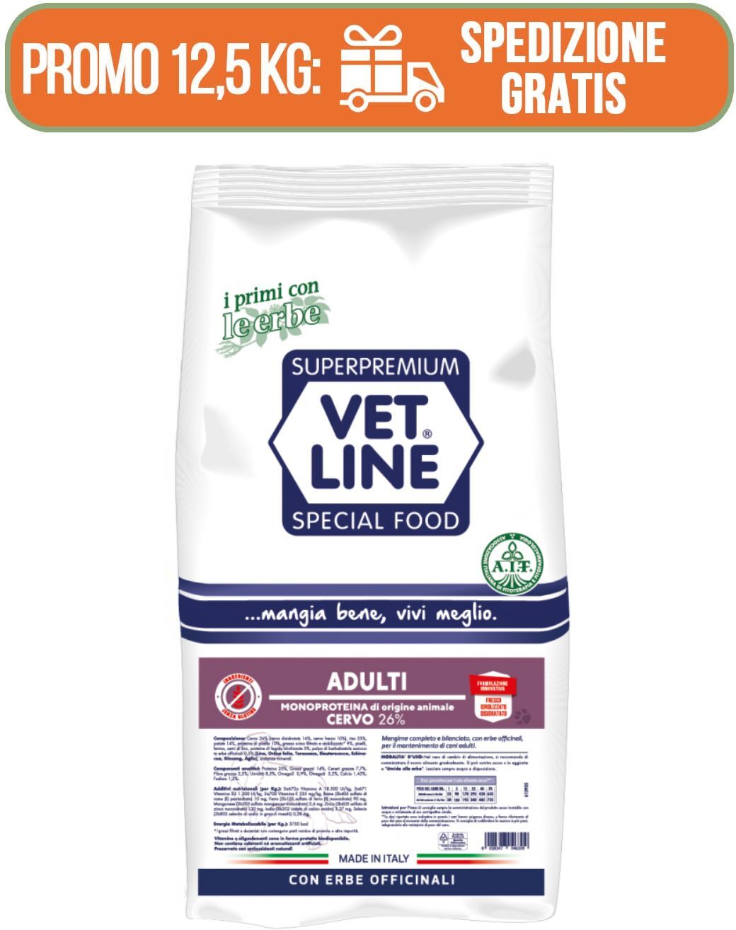 Vetline Vet Line Cervo per Cani Adulti Monoproteico 12,5 Kg