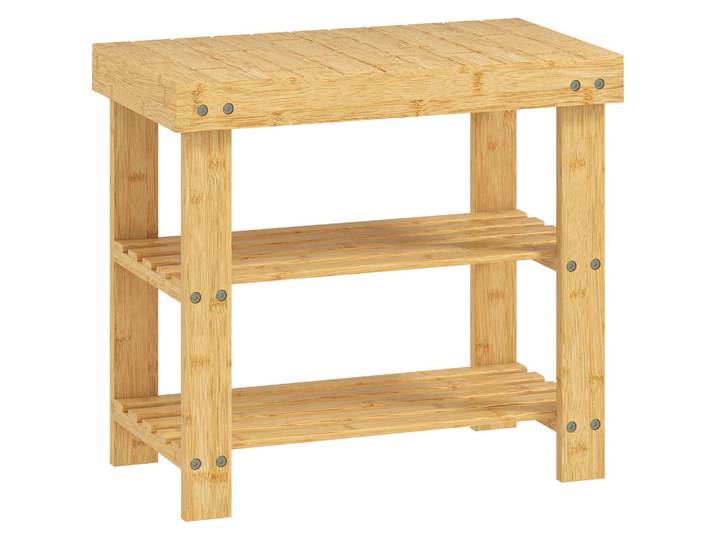 Jamb Schuhbank Albacete Norte Naturholz Bambus, Hellbraun, Holz, 50x45x28 cm, Garderobe, Schuhaufbewahrung, Schuhregale