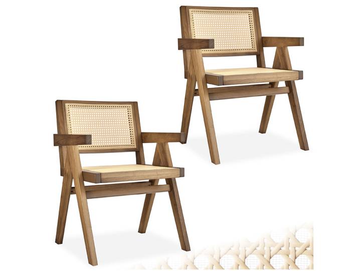 Esszimmerstuhl Lissy mit Wiener Geflecht im Boho-Stil - Eiche hell, 2er Set