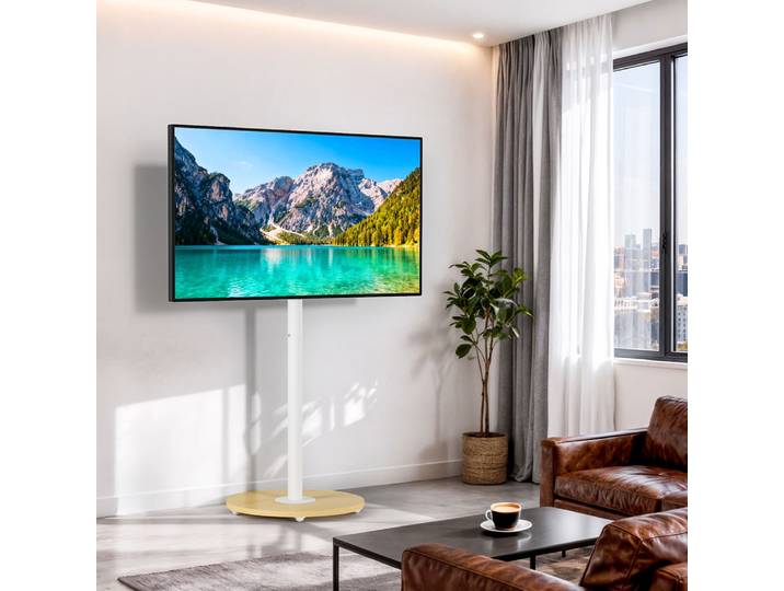 Support de sol pour TV Mobile robuste, pour 40 à 75 pouces, blanc, hauteur réglable, support de chariot avec roues cachées