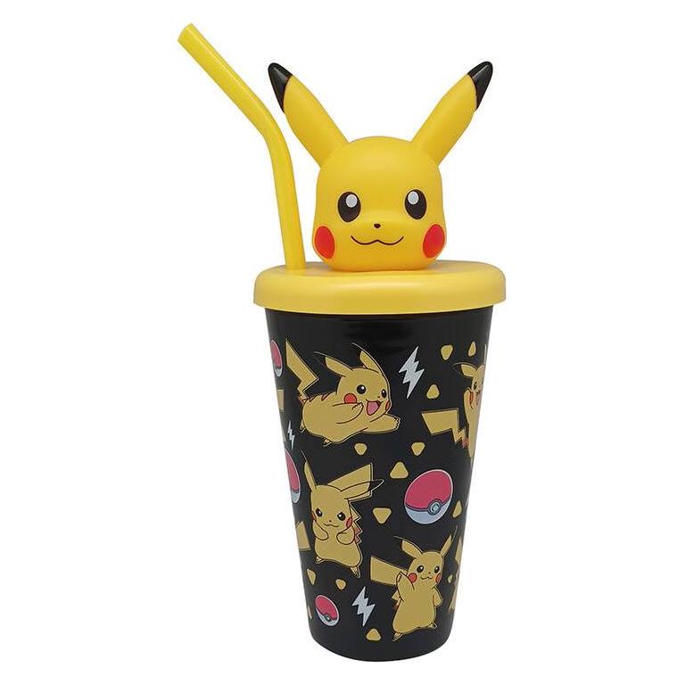 Kids Euroswan Trinkflasche mit 3D Topper und Trinkhalm 500ml, Pokémon Poké (0.50 l) (KL88407)
