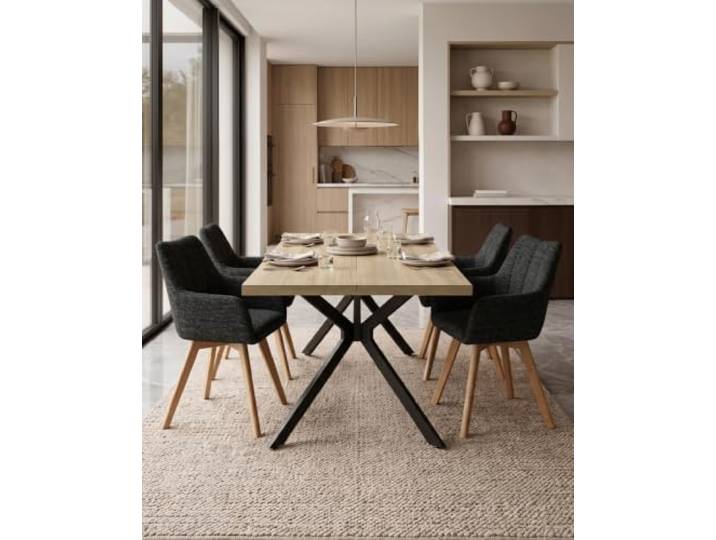 WAFTING Heller Esstisch Mit 4 Stühlen,Esszimmerstühle Drehbar Schwarz Essgruppen Aus Holz, Esstisch 140x80,360°Drehstuhl Mit Holzbeinen,Metall-Tischbeine,Dinner Table,Esszimmer,Küche,Wohnzimmer