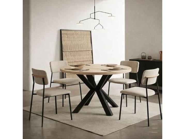 Dekori Möbel Runder Ausziehbarer Tisch für Esszimmer RAL mit Holzbeinen, Skandinavischer Stil, Durchmesser Varianten von : 90 bis 220 cm (Eiche Sonoma/Schwarz, 120/220 cm)