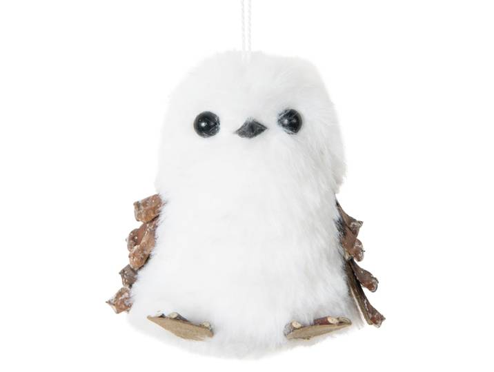 Weihnachtliche Hängedeko Eule aus weißem Kunstfell