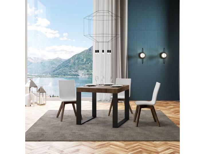 Table - TECNO - TECNO 90X90 - Noyer - Extensible jusqu'à 246 cm - Carré 90x90