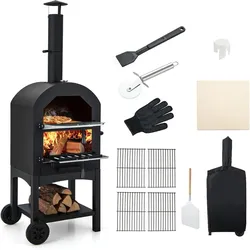 Helloshop26 - Mobiles Pizzaofen-Set 49,4 x 37 x 165 cm multifunktional und tragbar schwarzes Eisendesign 20_0020654