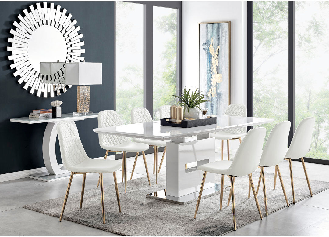 Canora Grey 8 -Person Extendable Dining Set White/Gold 8