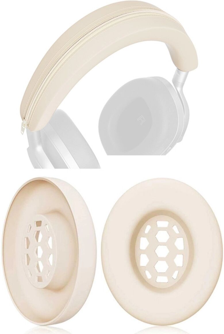 INF Silikon-Ohrpolster und Kopfbügel-Schutz 2-teilig, kompatibel mit Sennheiser MOMENTUM 4 – präziser Sitz, Schutz und Komfort Beige