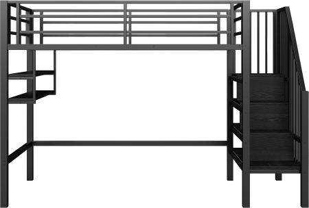 Hochbett 90x200 cm Ohne Matratze Schwarz Mit Stauraumleiter Einlegeboeden Gelaender Freiraum Unter Dem Bett Kinderbett Stauraumbett Jugendbett
