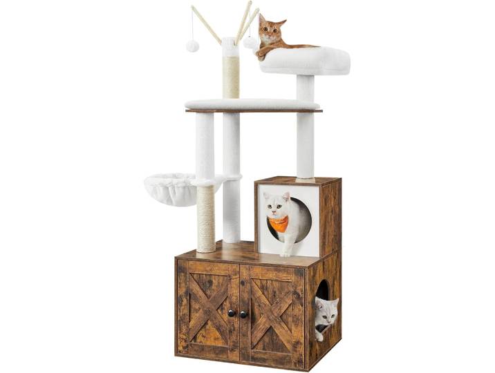Kratzbaum 2-in-1 mit Katzenklo-Schrank vintagebraun