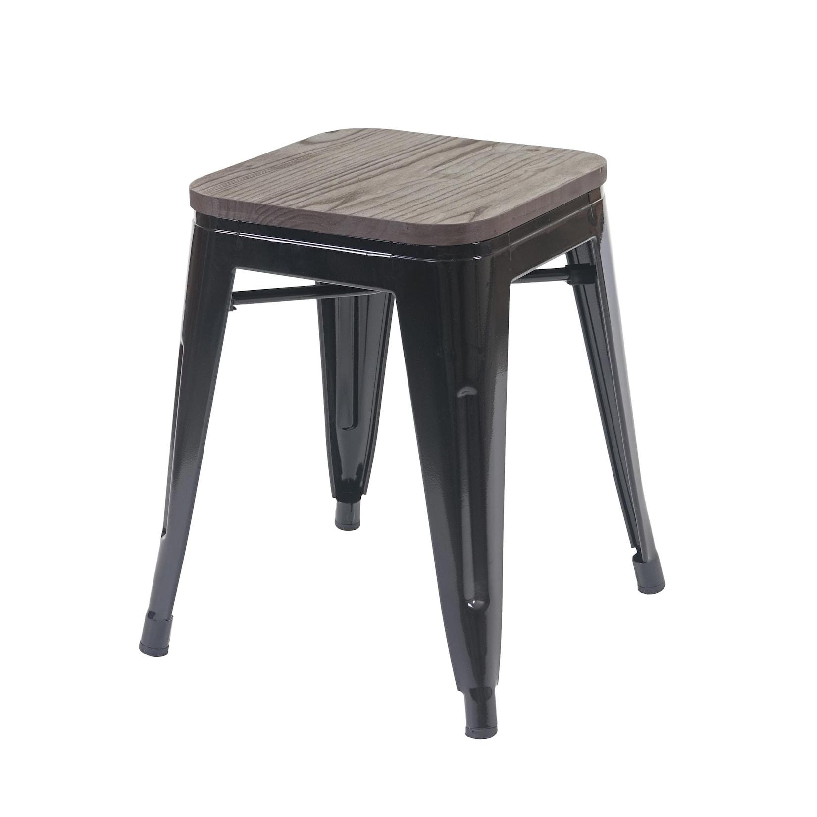 Hocker MCW-A73 inkl. Holz-Sitzfläche, Metallhocker Sitzhocker, Metall Industriedesign stapelbar ~ schwarz