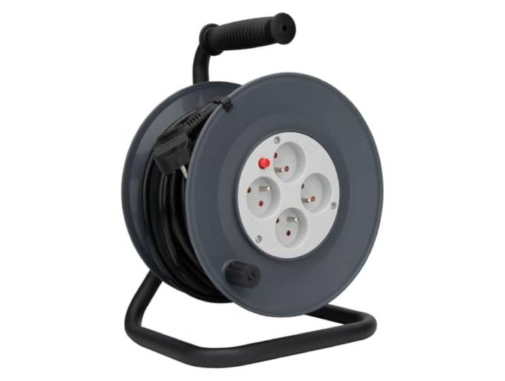 Zenitech Enrouleur Électrique 4 Prises H05VV-F 3G1\,5mm² 25m Coupe-Circuit Gris\, Coupe-Circuit Thermique\, Poignée Ergonomique\, 3200W Déroulé\, 16A\, Usage Ménager\, Matière Auto-Extinguible