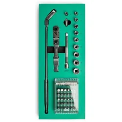 SATA, Steckschlüssel + Stecknuss, Steckschlüssel- und Bitsatz mit schmaler Umschaltknarre, 1/4", 45-tlg.