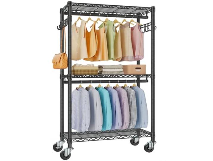 VIPEK V12 Mini-Kleiderständer mit Rollen, robuster Kleiderständer zum Aufhängen von Kleidung, verstellbares Metalldraht-Regal, tragbarer Schrank mit Rollen, Seitenhaken, freistehender Kleiderschrank,