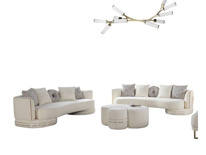 JVmoebel Polstergarnitur Luxuriöse weiße Sofas aus Textil für stilvolles Wohnen, (2-tlg., 2x 3-Sitzer Sofas), Made in Europa
