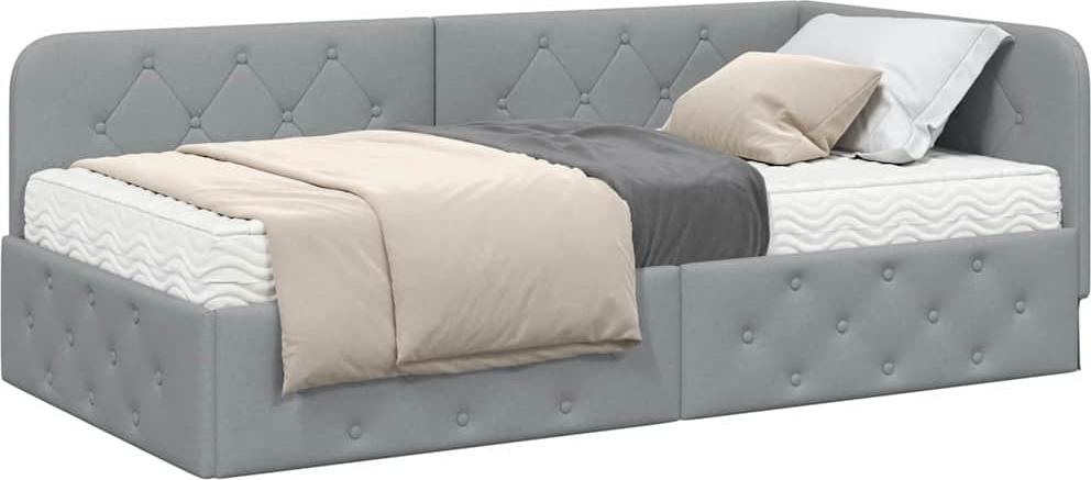 Eckbettgestell Hellgrau 100 x 200 cm Stoff