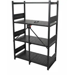DASCK Klappbares Metallregal 4 Ebenen Schwarz | 68 x 34 x 112 cm | Garage und Keller | Schwarz