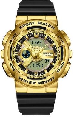 Everyday Crate SANDA 3137 Digital Sports Watch Waterproof Dual Display Luminous TPU Strap Watch black Gold