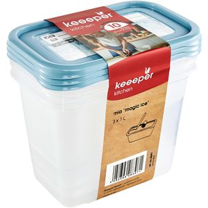 Keeeper Frischhaltedose mia magic ice, aus Kunststoff, 1 Liter, Gefrierdose, transparent, Set, 3 Stück