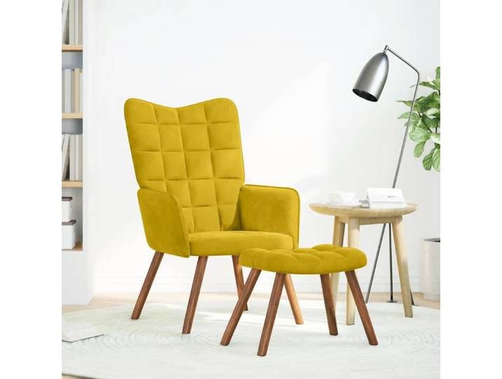 Mode Fauteuil relax avec tabouret en velours jaune - Pour adulte ou enfant - Poids maximal: 110 kg/siège_15616