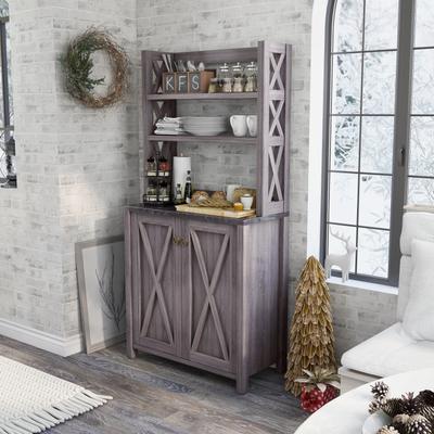 Furniture of America Figg Rustic Wood Multi-shelf Microwave Cabinet