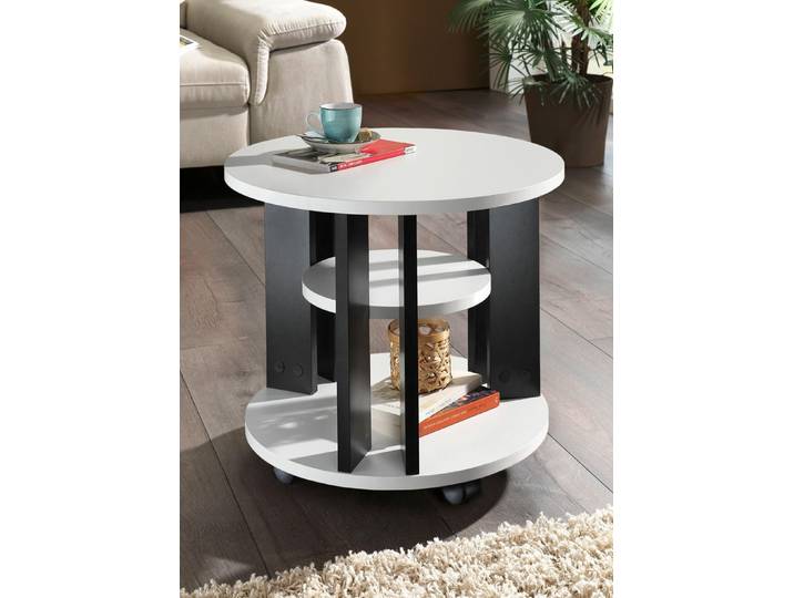 Couchtisch mit 2 Ablageflächen und 4 Rollen, weiß-schwarz, groß