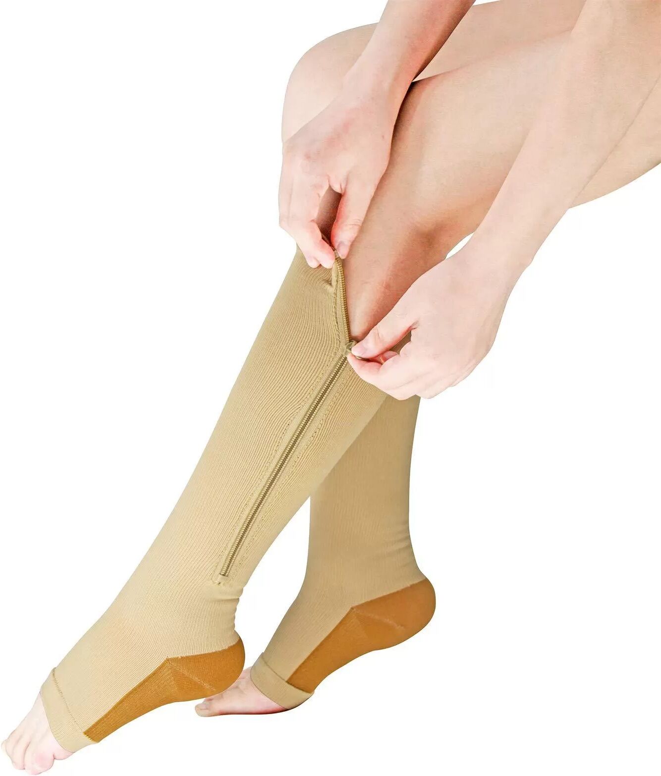 INF Kompressionsstrümpfe mit Reißverschluss für Damen und Herren Beige S/M