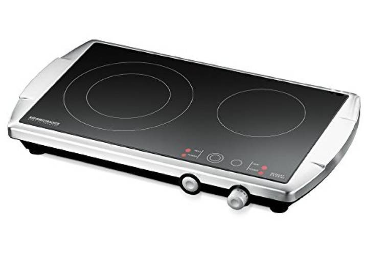 ROMMELSBACHER Doppelkochplatte CT 3400/E – Made in Germany, SCHOTT CERAN® Kochfläche, 2 Kochzonen, kurze Aufheizzeit, stufenlose Regelung, versenkbare Knebel, Edelstahl, 3400 Watt