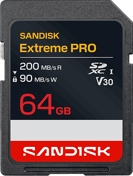 Tarjeta SD - SANDISK Extreme PRO, 64 GB, Hasta 200 MB/s lectura, UHS-I, V30, U3, Vídeos 4K y Full HD, Negro